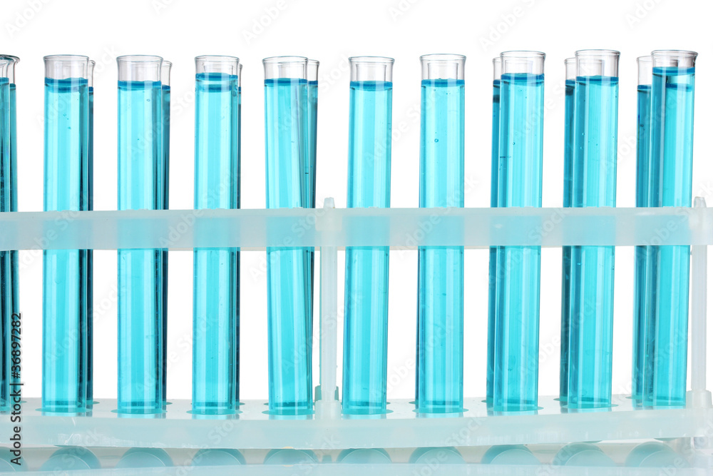 Test-tubes with blue liquid isolated on white Test-tubes with blue liquid isolated on white