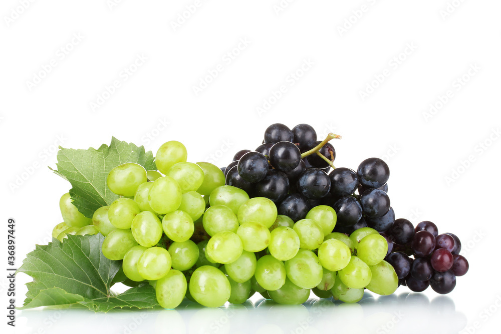 Ripe red grapes isolated on white