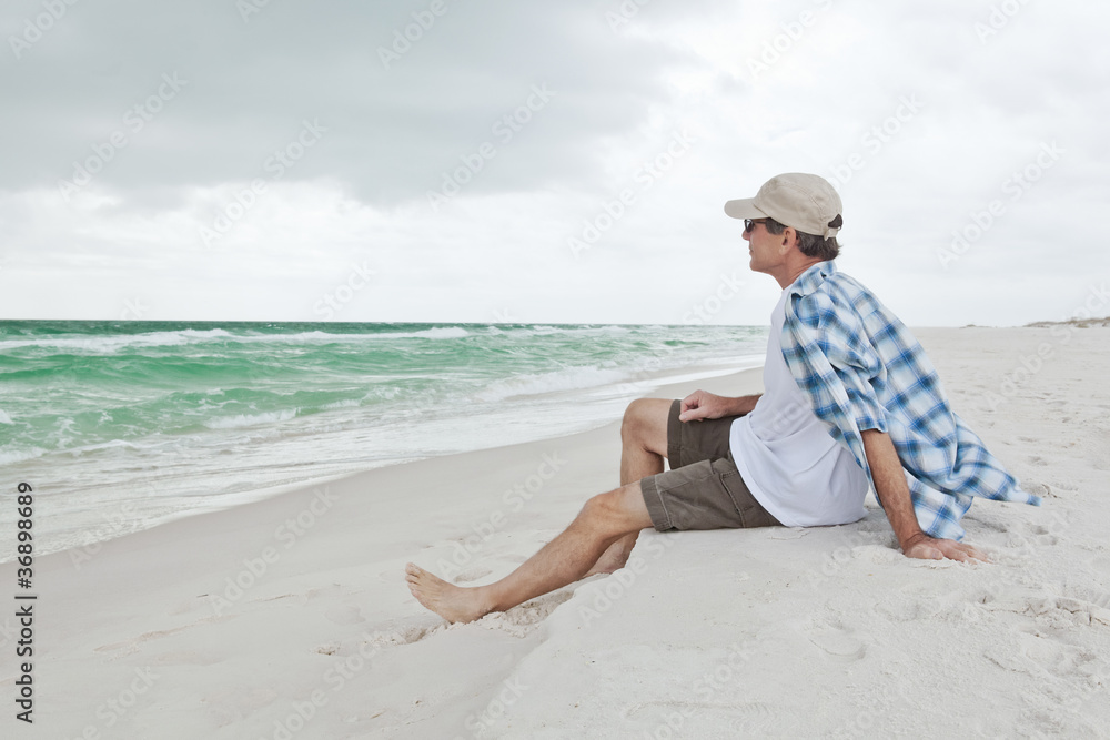 Man Relaxing at the Beach Seashore