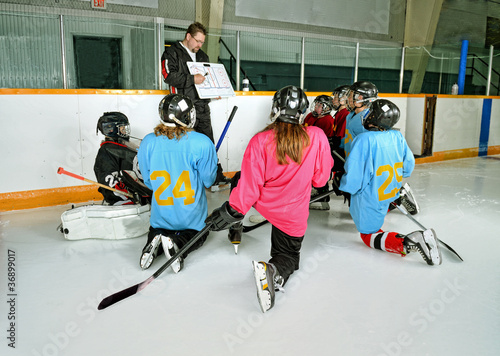 Hockey Coach with Players at Practice