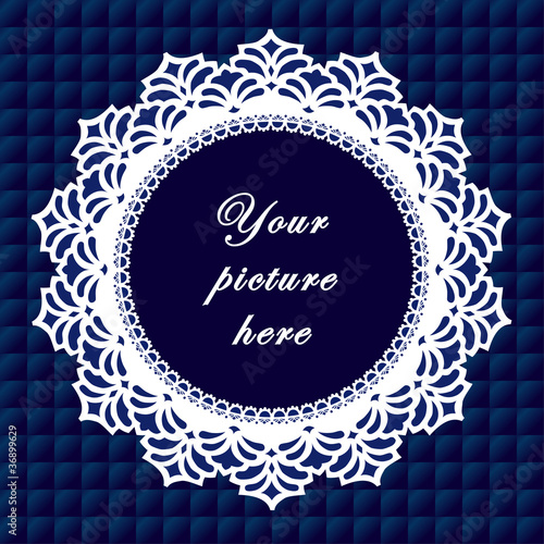Vintage Lace Doily Picture Frame, Quilted Background