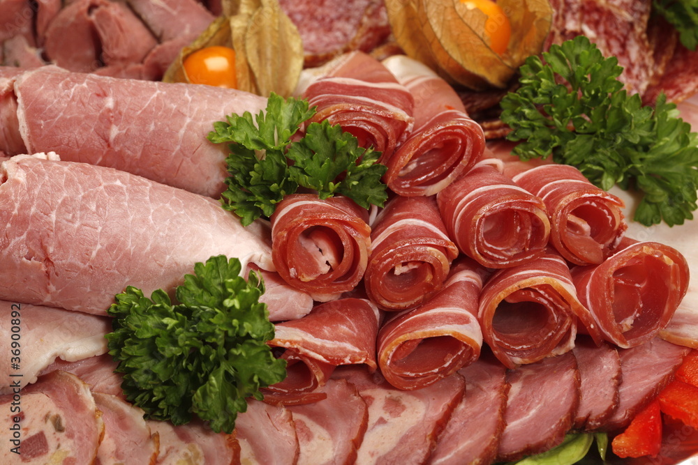 Schinken auf Platte, Partyplatte, Fleisch