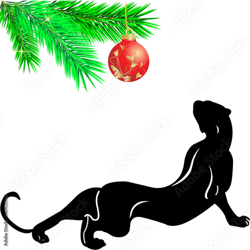 panther  with red christmas ball
