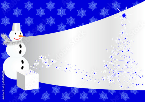 snowman and christmas pine tree