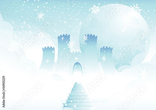 frosty steps leading to castle in the clouds