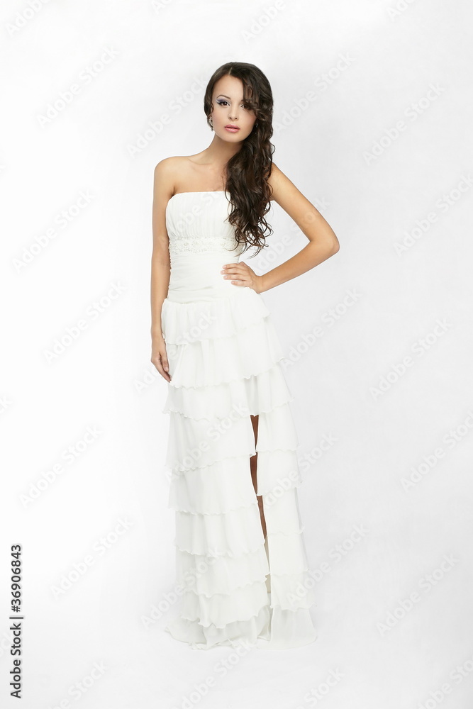 Happy beautiful bride white background up cloth, white Happy beautiful bride white background up cloth, white