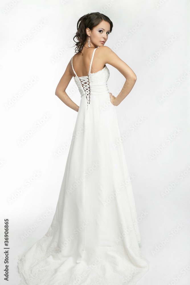Happy beautiful bride white background up cloth, white Happy beautiful bride white background up cloth, white