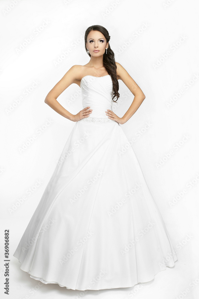 Happy beautiful bride white background up cloth, white Happy beautiful bride white background up cloth, white
