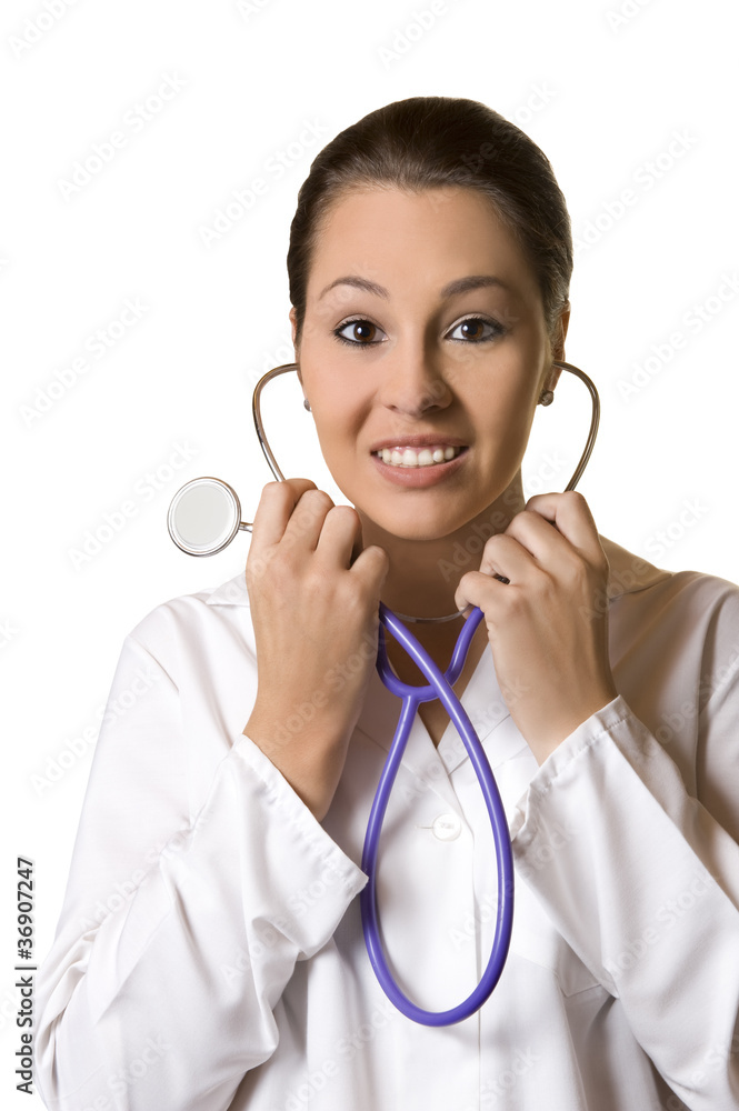 Closeup Portrait of a happy female doctor looking at camera