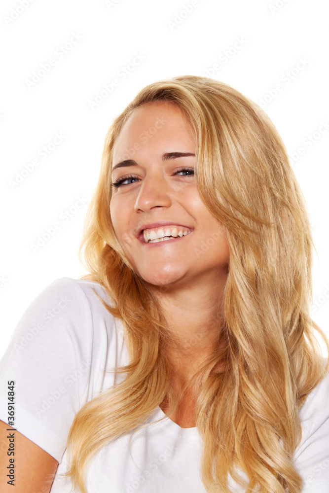 Junge nette Frau. Mröhlich lächelnd. Junge nette Frau. Mröhlich lächelnd.