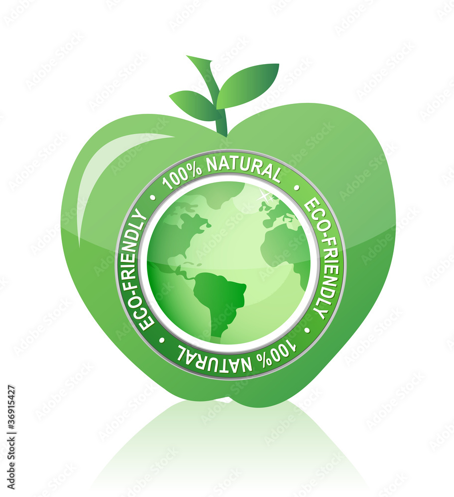 Apple Label 100% natural eco friendly seal illustration
