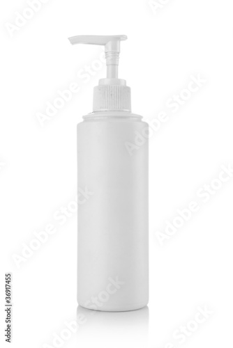Plastic pump soap bottle isolated over white