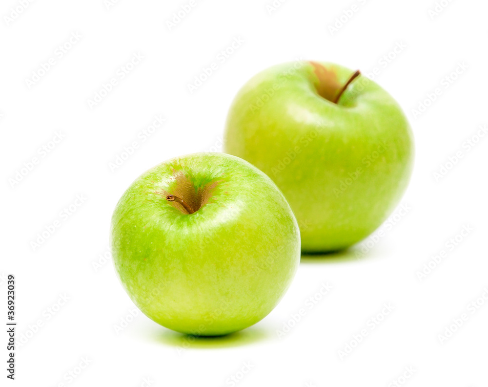 green apples on white background