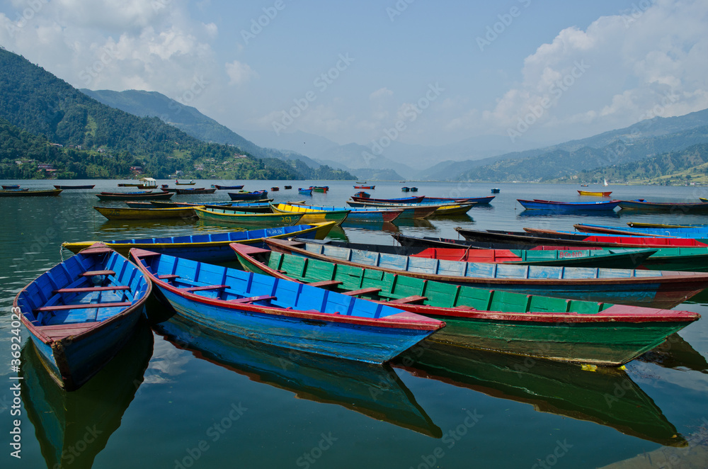 rowboat at phewa lake,pokhara,nepal