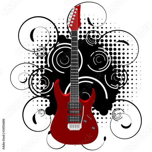 Vector illustration of a guitar on abstract grunge background