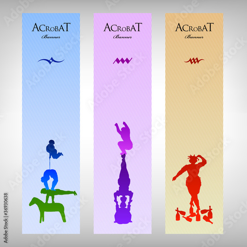 Set of three colorful banner with acrobat character.