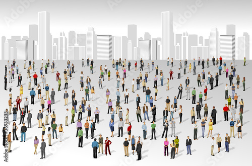 Big group of people on the city