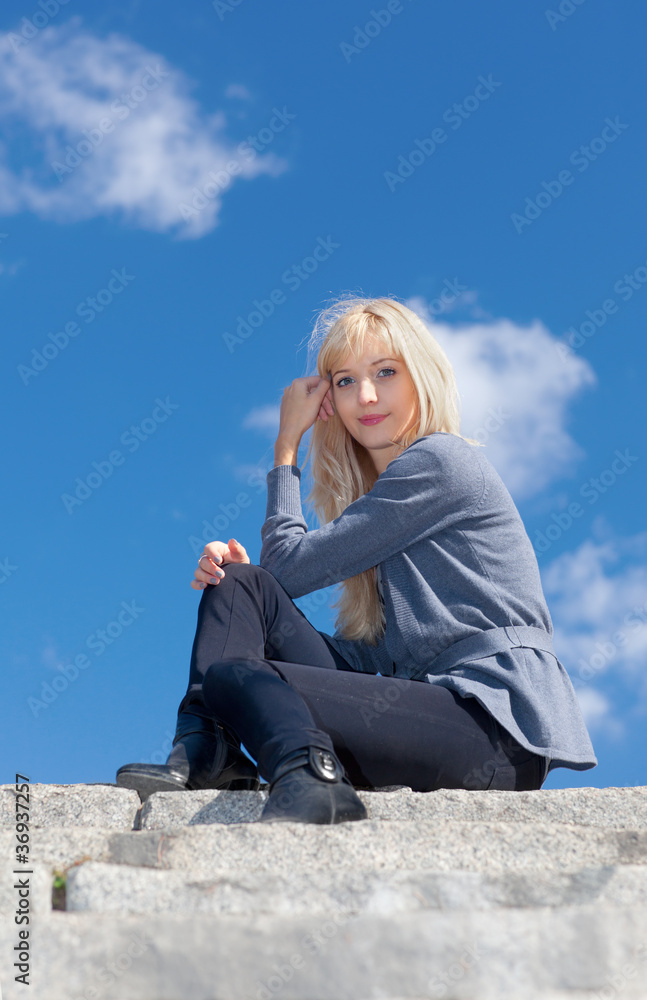 girl on the stone steps girl on the stone steps