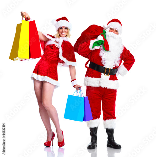 Christmas Santa Claus and shopping girl.