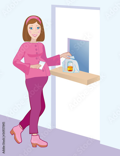 The pregnant hands over the planned urinalysis