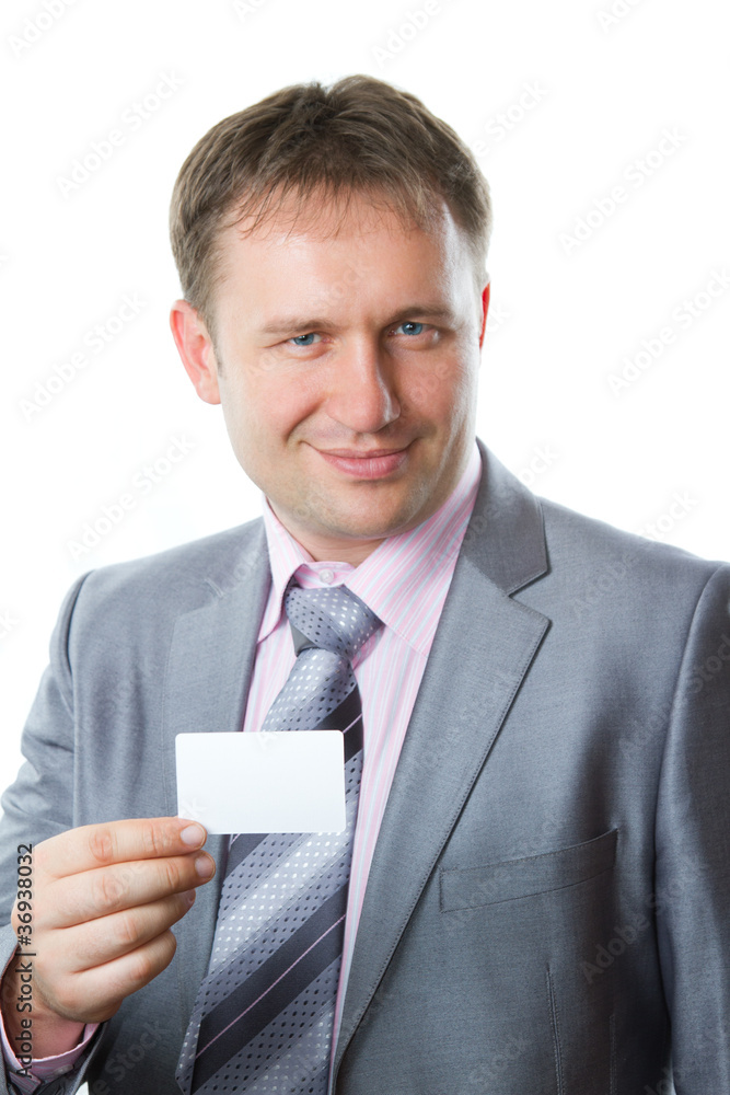 man in stylish suit holding blank business card, copyspace man in stylish suit holding blank business card, copyspace