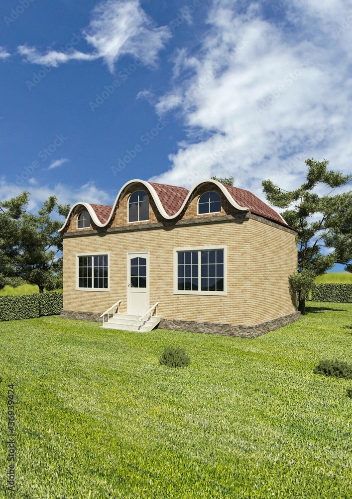 Brick House with trees and lawn Brick House with trees and lawn