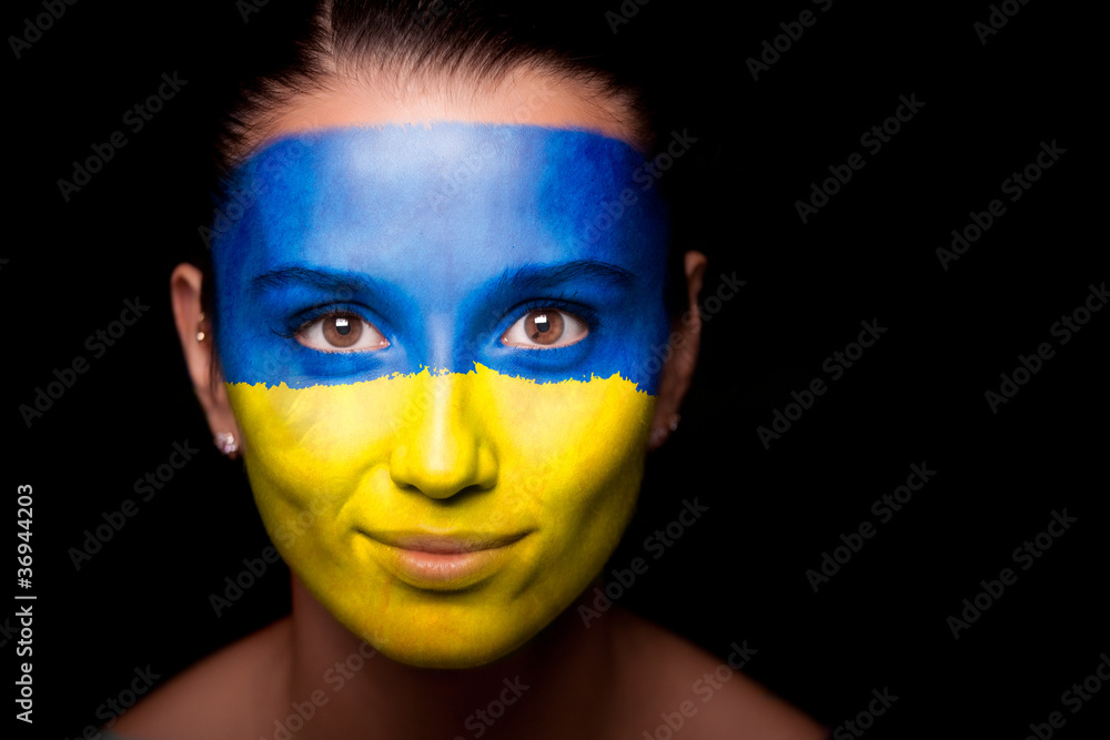 Portrait of a woman with the flag of the Ukraine