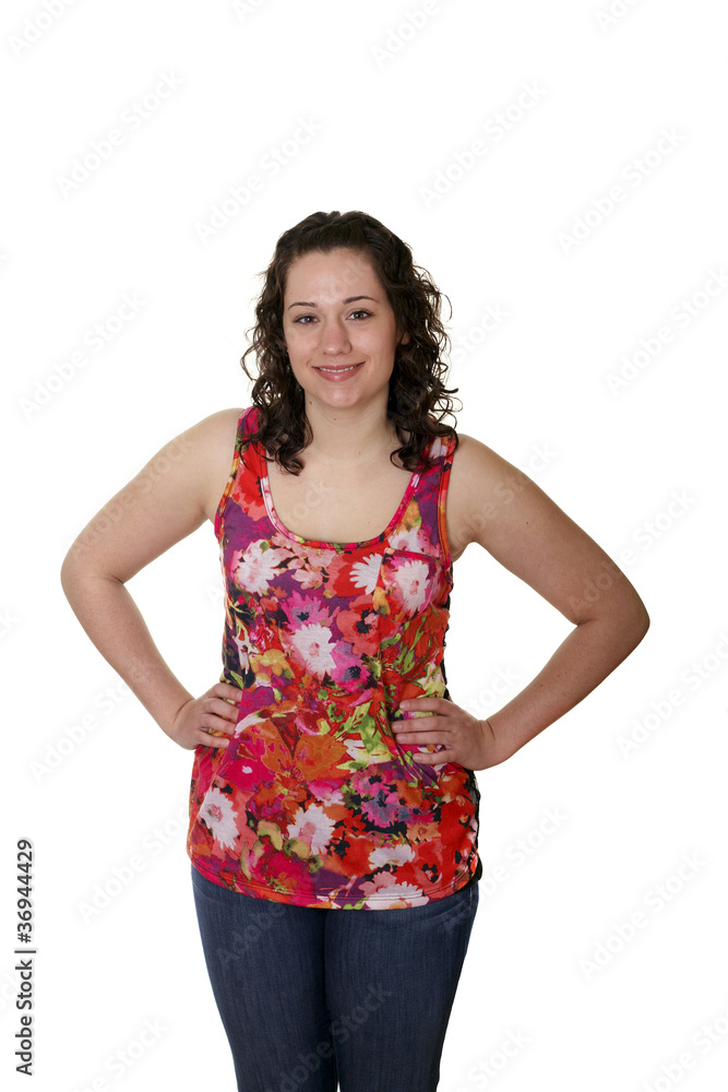 Young Woman Hands on Hips from Above Smiling Young Woman Hands on Hips from Above Smiling
