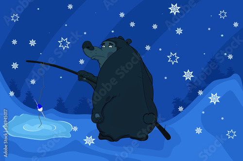 Bear the fisher and winter. Cartoon