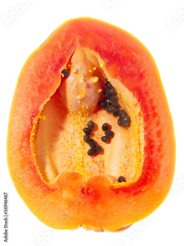 Papaya cut in half  isolated on white