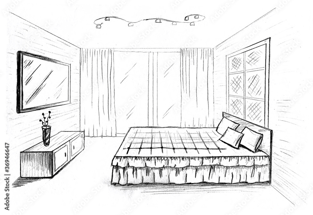 Graphical sketch of an interior bedroom