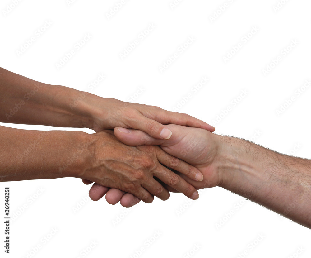 Man reaching out for help from woman Man reaching out for help from woman