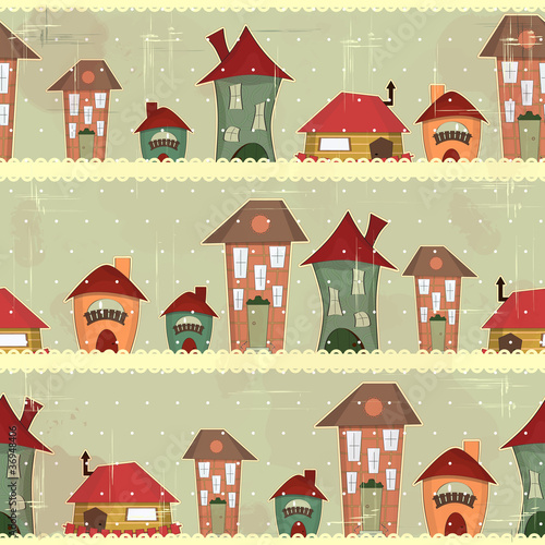 retro houses - christmas seamless