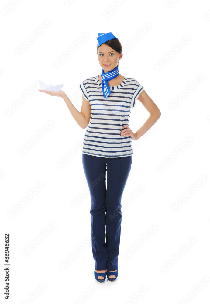 beautiful woman wearing sailor hat