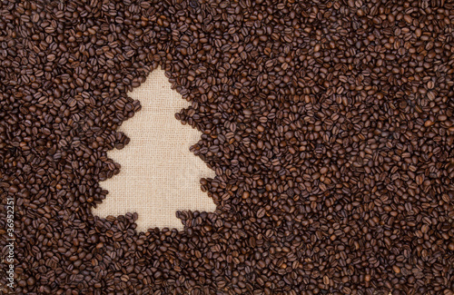 Fir tree made of coffee beans