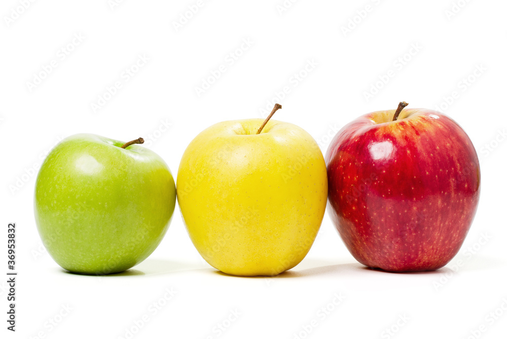 Three apples on a white background. Objects with Clipping Paths.