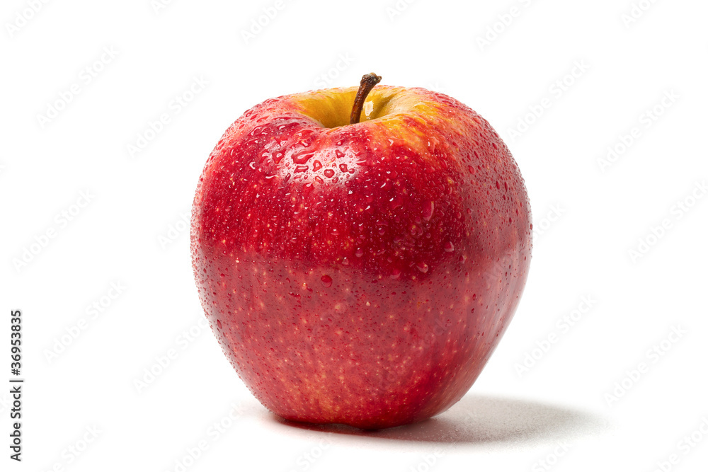 A red wet Apple on white. Objects with Clipping Paths