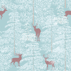 Fototapete Waldtiermuster Winterwald mit Rentieren Muster  © milovelen