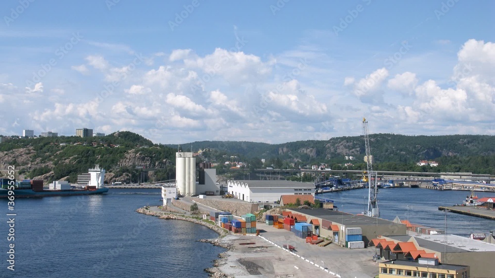 Freight ship leaves docks in Kristiansand, time lapse Freight ship leaves docks in Kristiansand, time lapse