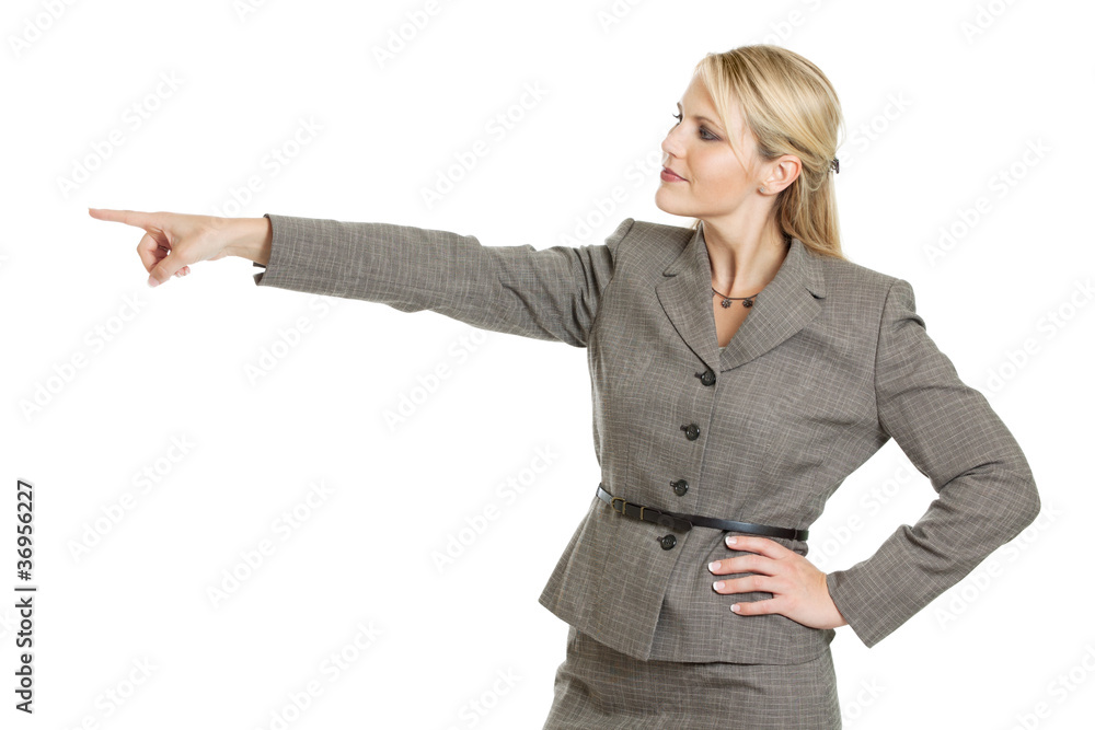 Business woman pointing to the left Business woman pointing to the left