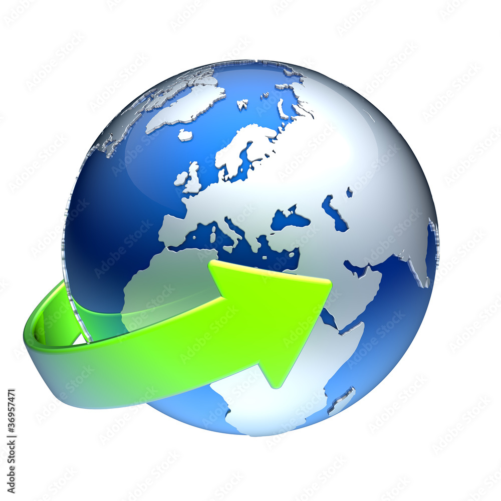 Naklejka premium Erdball mit grünen Pfeilen