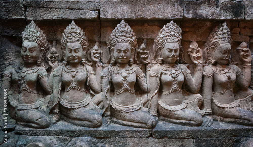 Wall relief at Angkor Thom, Cambodia