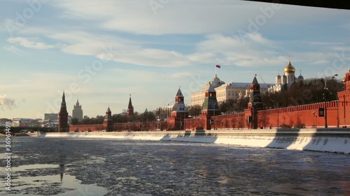 Embankment and walls of Moscow Kremlin and Ivan Great Bell Tower