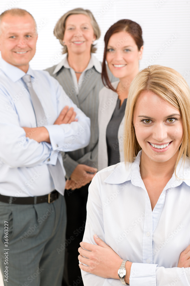 Business team young woman with mature colleagues Business team young woman with mature colleagues