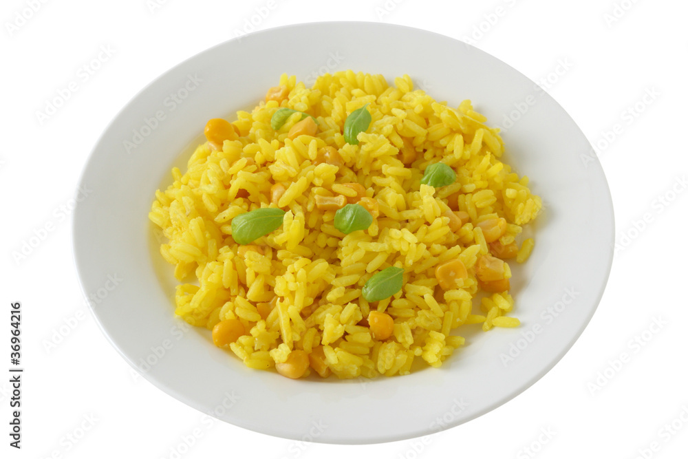 rice with corn on plate rice with corn on plate