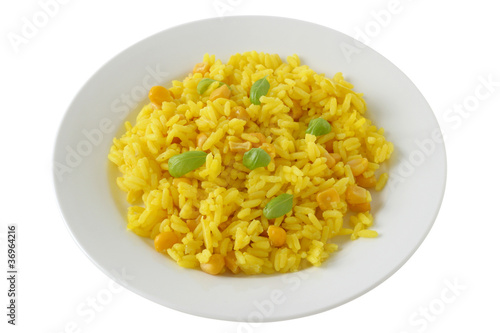 rice with corn on plate