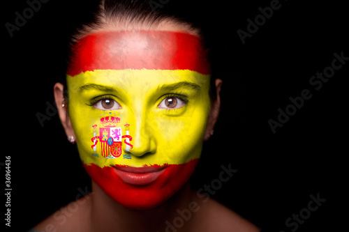 Portrait of a woman with the flag of the Spain