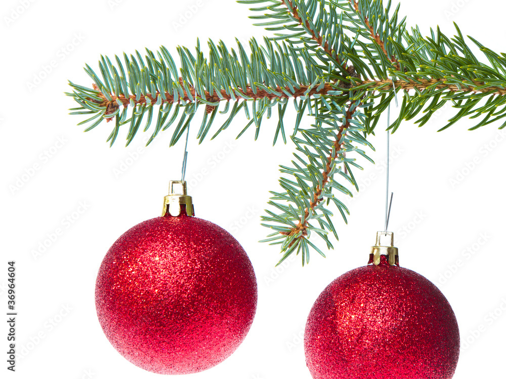 red christmas ball hanging from tree red christmas ball hanging from tree