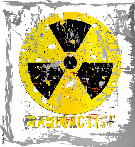 nuclear warning, grungy radiation sign, isolated on white backgr
