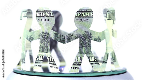 paper dollars people stand in circle and hold hands, rotates photo